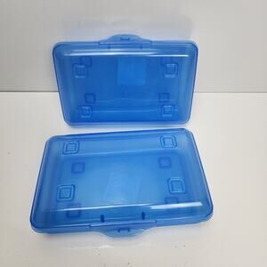 Sterilite Flat Top Blue Pencil Box Stackable Storage Bin Set of 2 Brand NEW